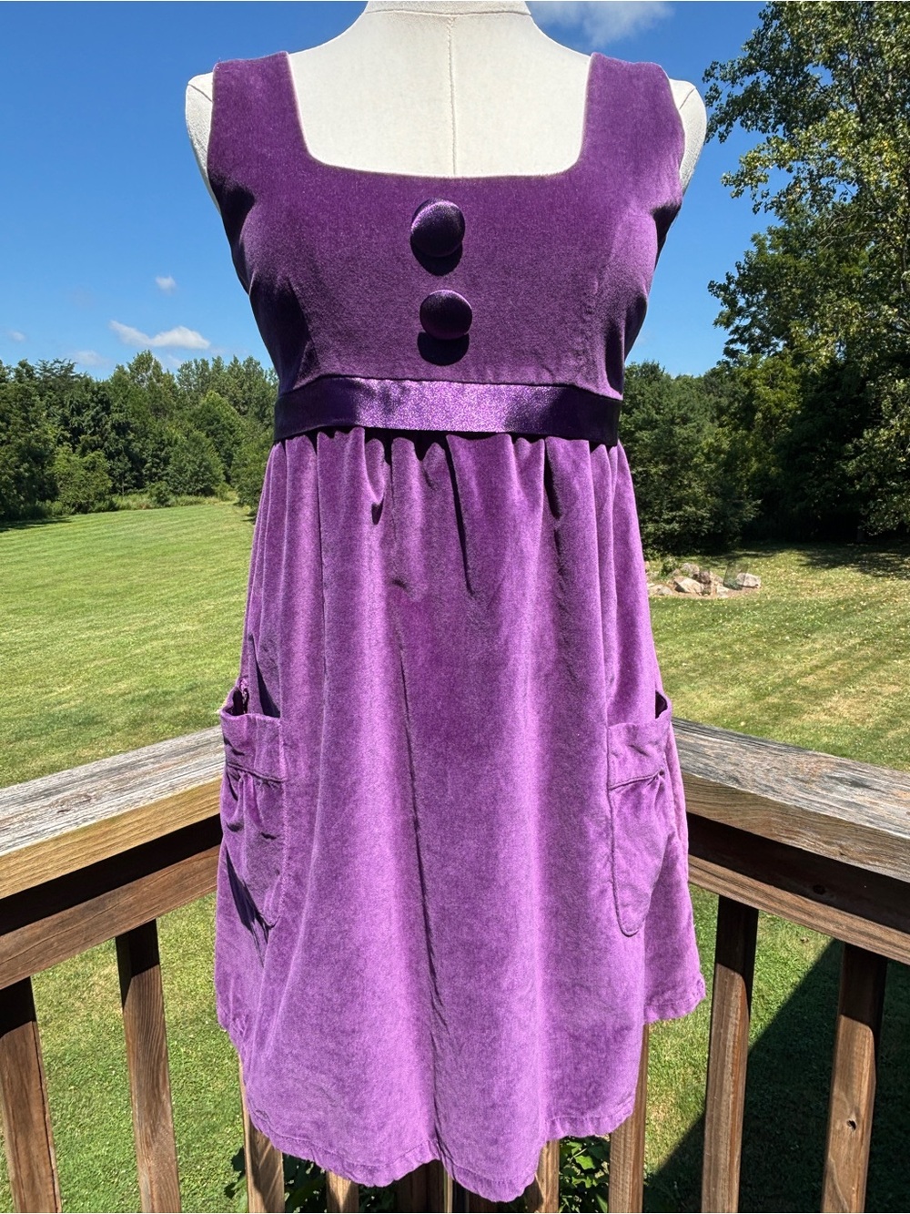 VTG So Wear It Declare It Purple Velvet Mod Empire Waist Pocket Mini Dress -  SM